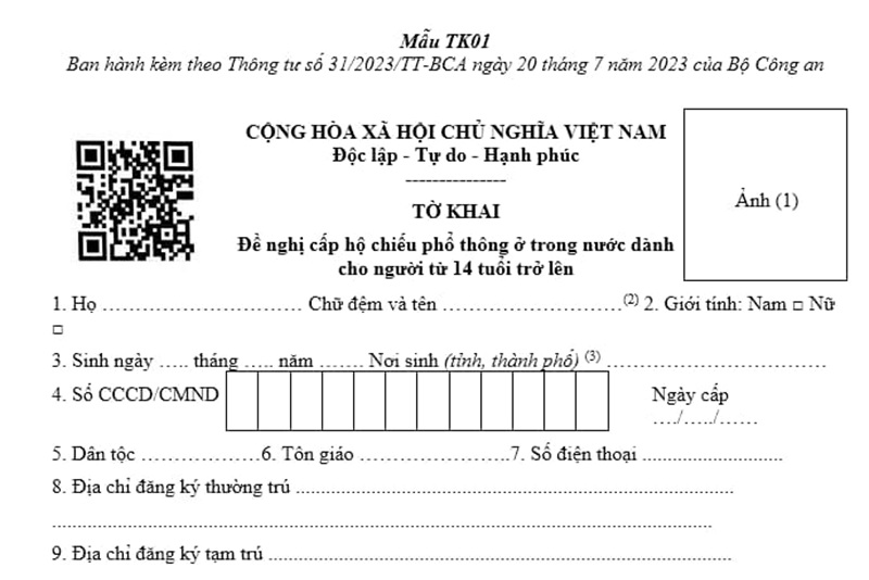 Tờ mẫu khai TK01 làm hộ chiếu ở TP.HCM